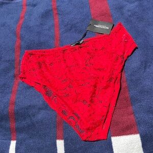 Prettylittlething red scallop edge lace knickers pantries underwear flirty NWT